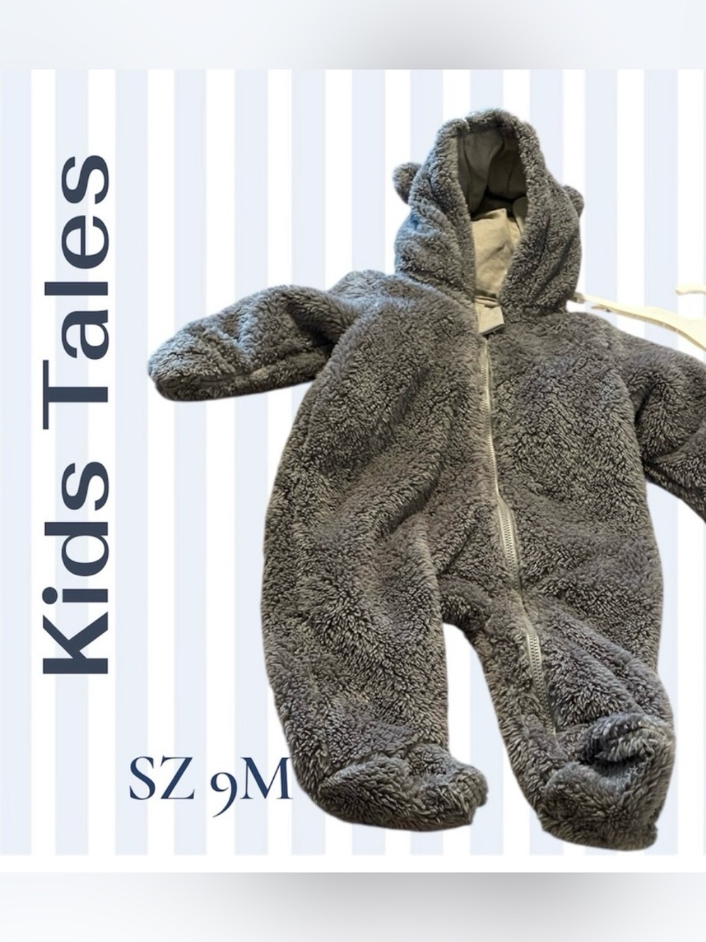 NEW KIDS TALES Furry & Cozy Gray Fleece Baby Onesie SZ 9M